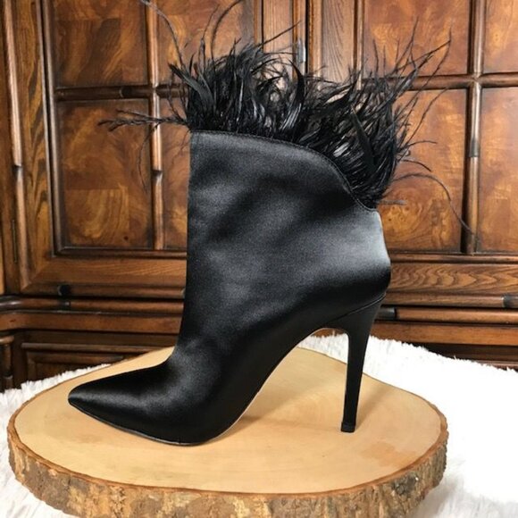 Jessica Simpson Prixey Feather Black Matte Satin Heeled Bootie - Picture 6 of 11